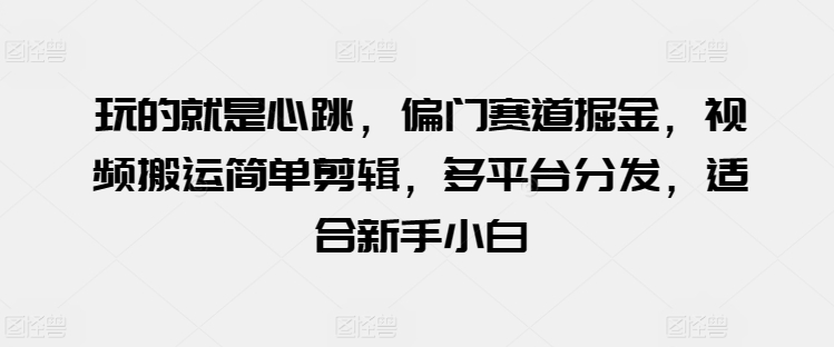 玩的就是心跳，偏门赛道掘金，视频搬运简单剪辑，多平台分发，适合新手小白
