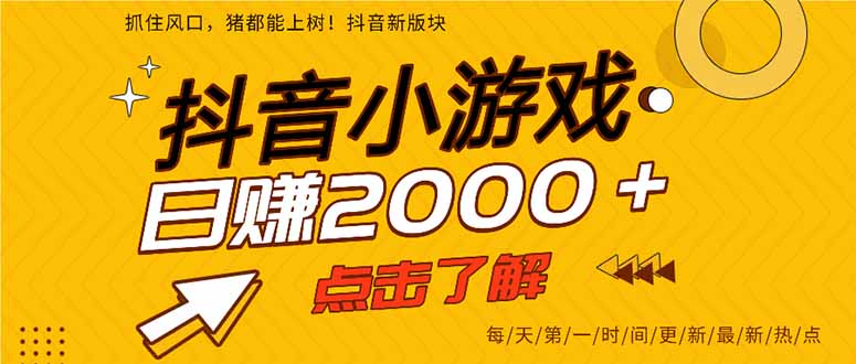 （14319期）抖音小游戏，最新风口项目，亲测单游戏2000+感兴趣点击了解。