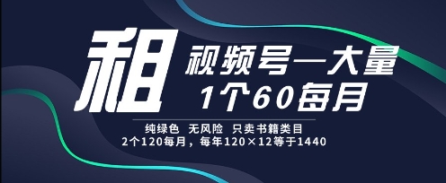 租视频号，一个60每月，2个120.纯绿色、无风险，常年租