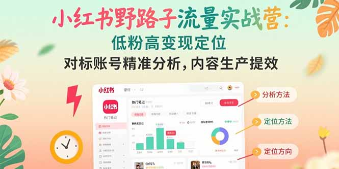 （15423期）小红书野路子流量实战营：低粉高变现定位 对标账号精准分析 内容生产提效