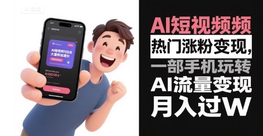 AI短视频热门涨粉变现，一部手机玩转AI流量变现，月入过W