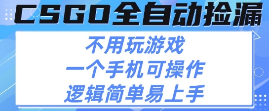 CSGO自动捡漏项目，最新独家玩法，不用挂G不用玩游戏，一个手机即可操作，新手小白轻松月入1W+