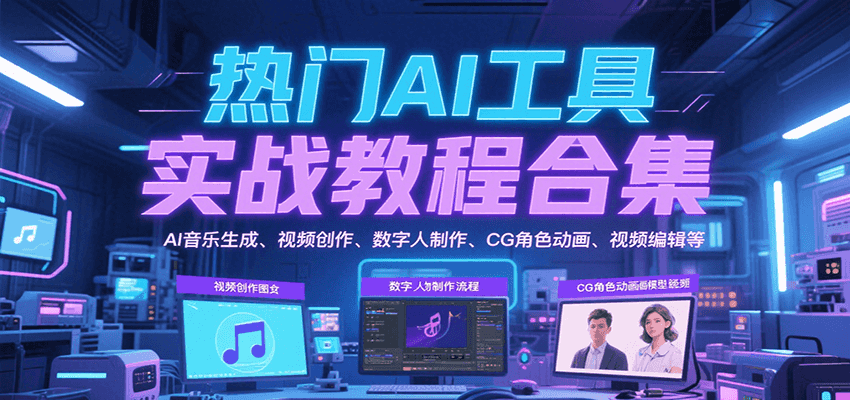 热门AI工具实战教程合集，AI音乐生成、视频创作、数字人制作、CG角色动画、视频编辑等