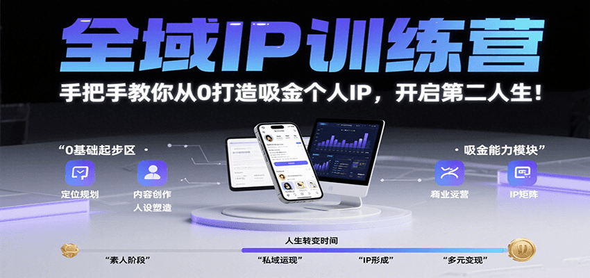 全域IP训练营，手把手教你从0打造吸金个人IP，开启第二人生！