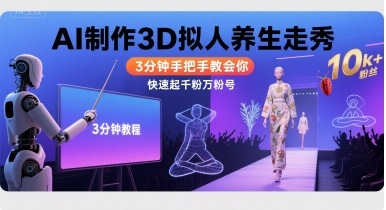 Ai制作3D拟人养生走秀，3分钟手把手教会你，快速起千粉万粉号