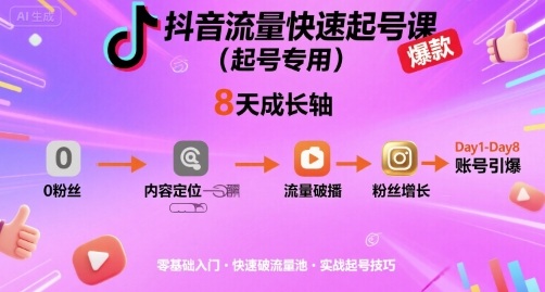 抖音流量快速起号课（起号专用），8天带你做爆自己的账号