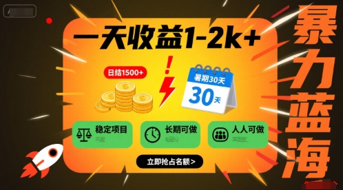 一天收益1-2k+ 稳定项目，暑期暴力蓝海项目，长期稳定，人人可做