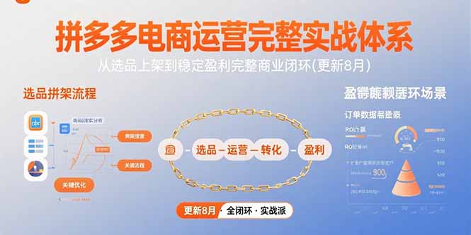 （15579期）拼多多电商运营完整实战体系，从选品上架到稳定盈利完整商业闭环(更新8月)