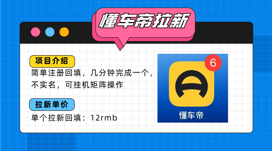 （15661期）懂车帝邪修拉新玩法，简单注册回填，不sm，单个拉新12rmb，轻松日入200+