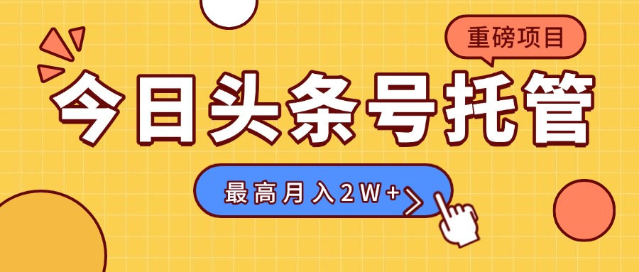 （15905期）【头条号托管 】我提供视频，你发布，每天操作5分钟，最高躺赚1W+