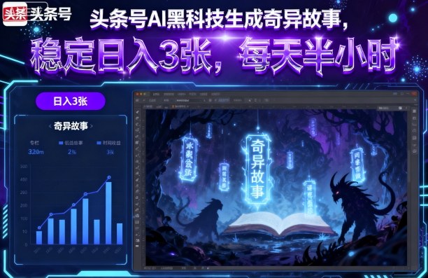 头条号AI黑科技生成奇异故事，稳定日入3张，每天半小时