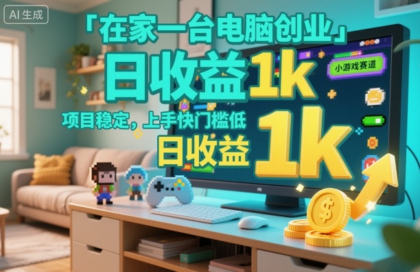 在家一台电脑创业，小游戏赛道，项目稳定，上手快门槛低，日收益1k+