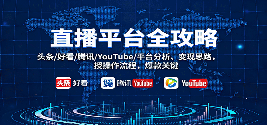 直播平台全攻略：头条/好看/腾讯/YouTube/平台分析、变现思路，授操作流程，爆款关键