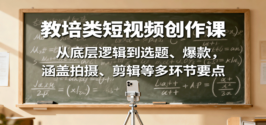 教培类短视频创作课：从底层逻辑到选题、爆款，涵盖拍摄、剪辑等多环节要点
