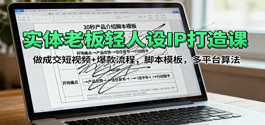 实体老板轻人设IP打造课：做成交短视频+爆款流程，脚本模板，多平台算法