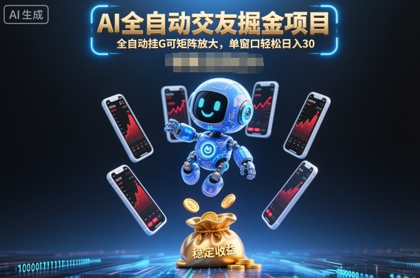 AI全自动交友掘金项目，全自动挂G可矩阵放大，单窗口轻松日入30+