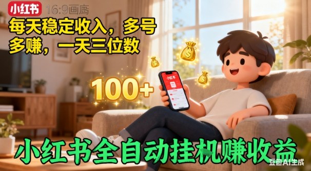 小红书自动挂G賺收益，每天稳定收入，多号多賺，一天三位数