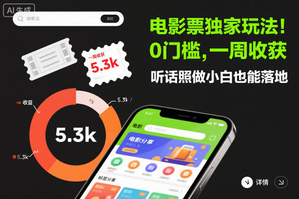 电影票独家玩法！0门槛，一周收获5.3k，听话照做小白也能落地