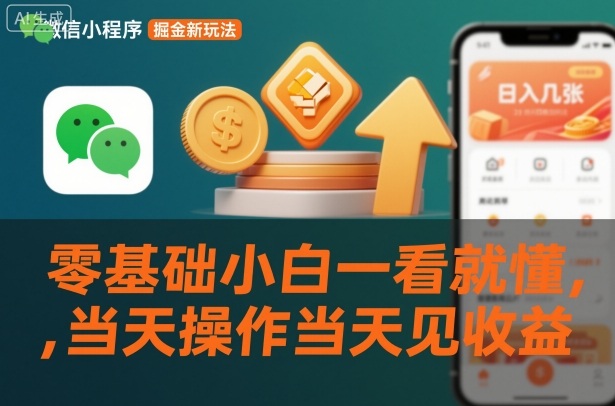 微信小程序掘金新玩法，日入几张，零基础小白一看就懂，当天操作当天见收益