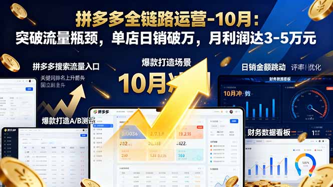 （16462期）拼多多全链路运营-10月：突破流量瓶颈，单店日销破万，月利润达3-5万元