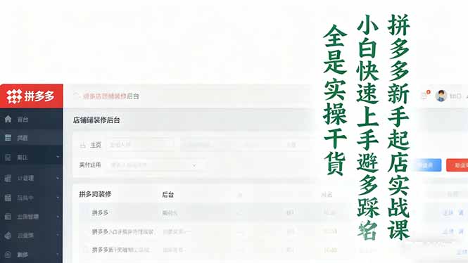 （16584期）拼多多新手起店实战课：小白快速上手拼多多运营，避开踩坑，全是实操干货