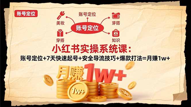 （16554期）小红书实操系统课：账号定位+7天快速起号+安全导流技巧+爆款打法=月赚1w+