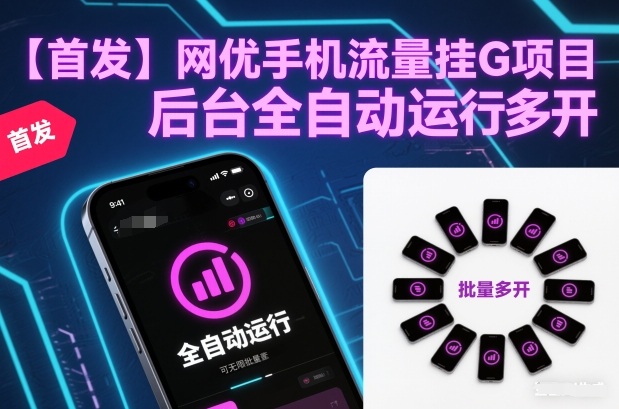 【首发】网优手机流量挂G项目，后台全自动运行，可无限批量多开