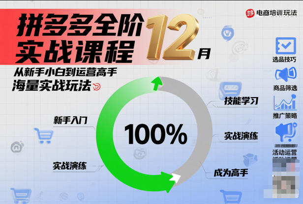 拼多多全阶实战课程12月，从新手小白到运营高手，海量实战玩法