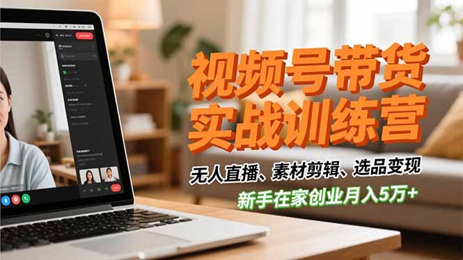 （16762期）视频号带货实战训练营，无人直播、素材剪辑、选品变现，新手在家创业月入5万+