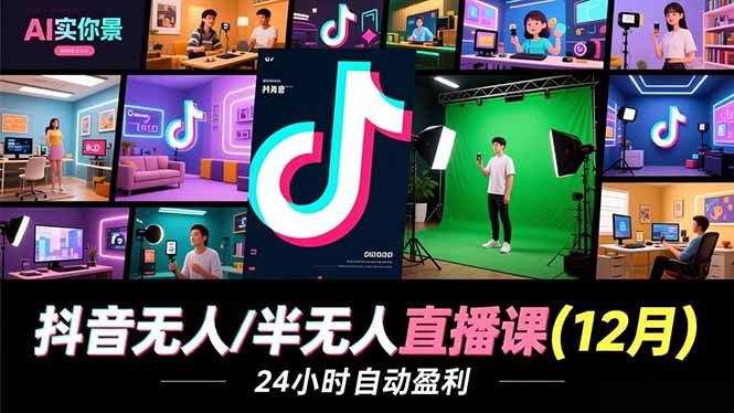 （16771期）抖音无人/半无人直播课(12月)，AI实景、数字人、绿幕、多种玩法、24小时自动盈利