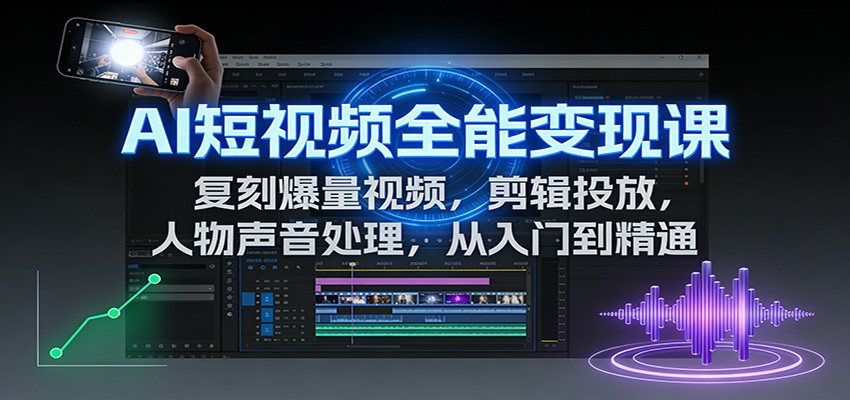 AI短视频全能变现课：复刻爆量视频，剪辑投放，人物声音处理，从入门到精通
