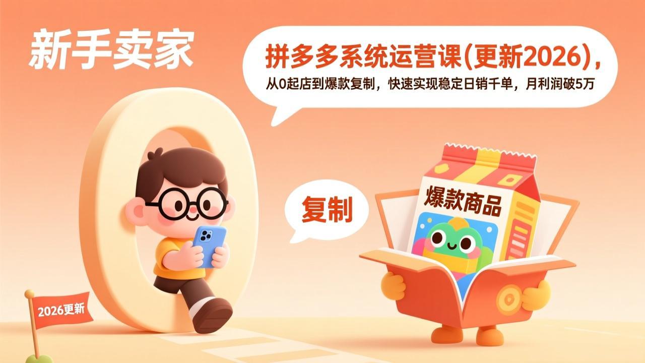 （17202期）拼多多系统运营课(更新2026)，从0起店到爆款复制，快速实现稳定日销千单，月利润破5万