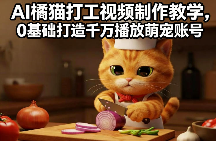 AI橘猫打工视频制作教学，流量狂飙，0基础打造千万播放萌宠账号