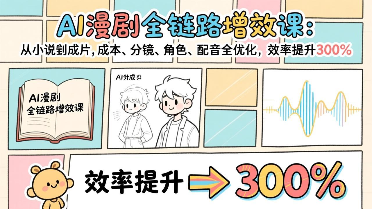 （17245期）AI漫剧全链路增效课：从小说到成片，成本、分镜、角色、配音全优化，效率提升300%