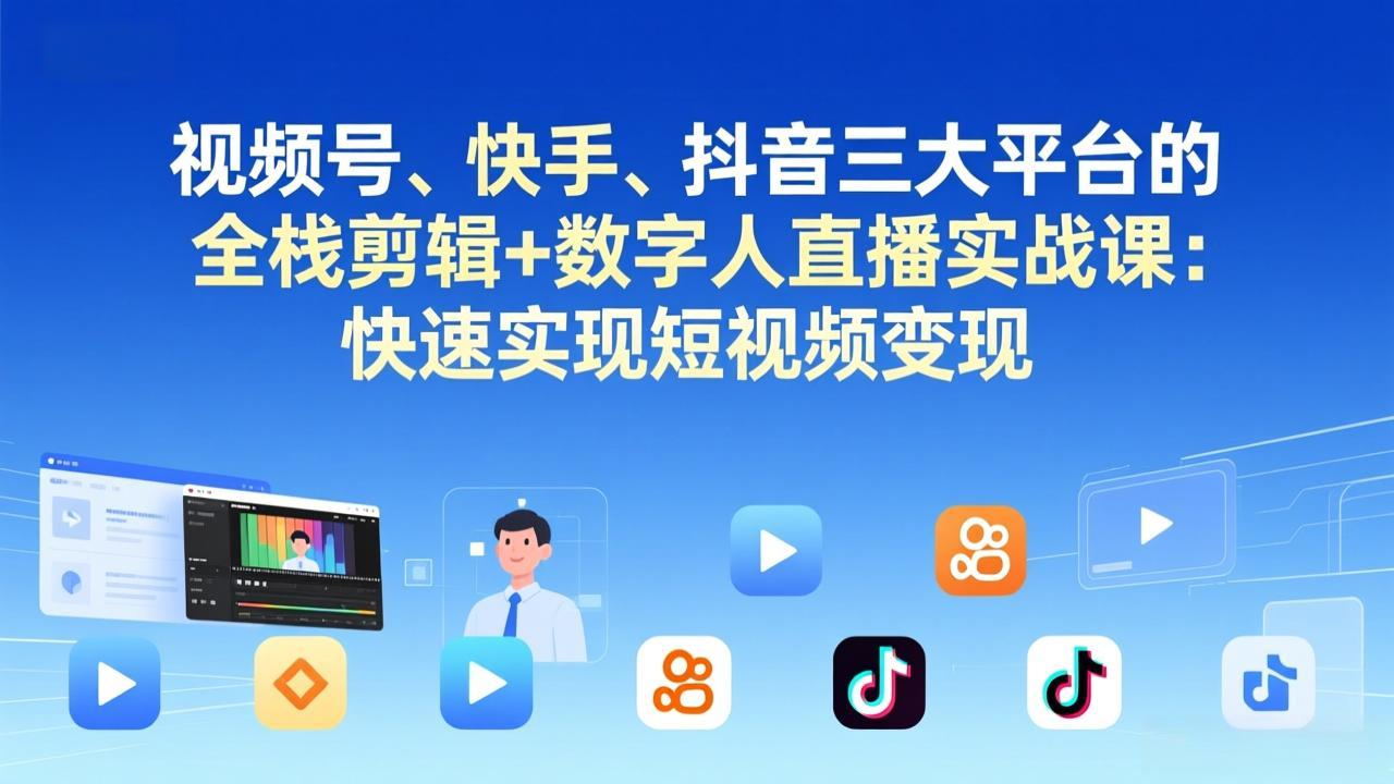 （17414期）视频号、快手、抖音三大平台的全栈剪辑+数字人直播实战课-更新：快速实现短视频变现