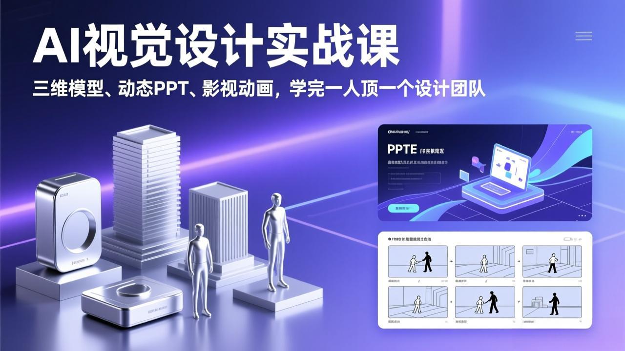 （17407期）AI视觉设计实战课，三维模型、动态PPT、影视动画，学完一人顶一个设计团队
