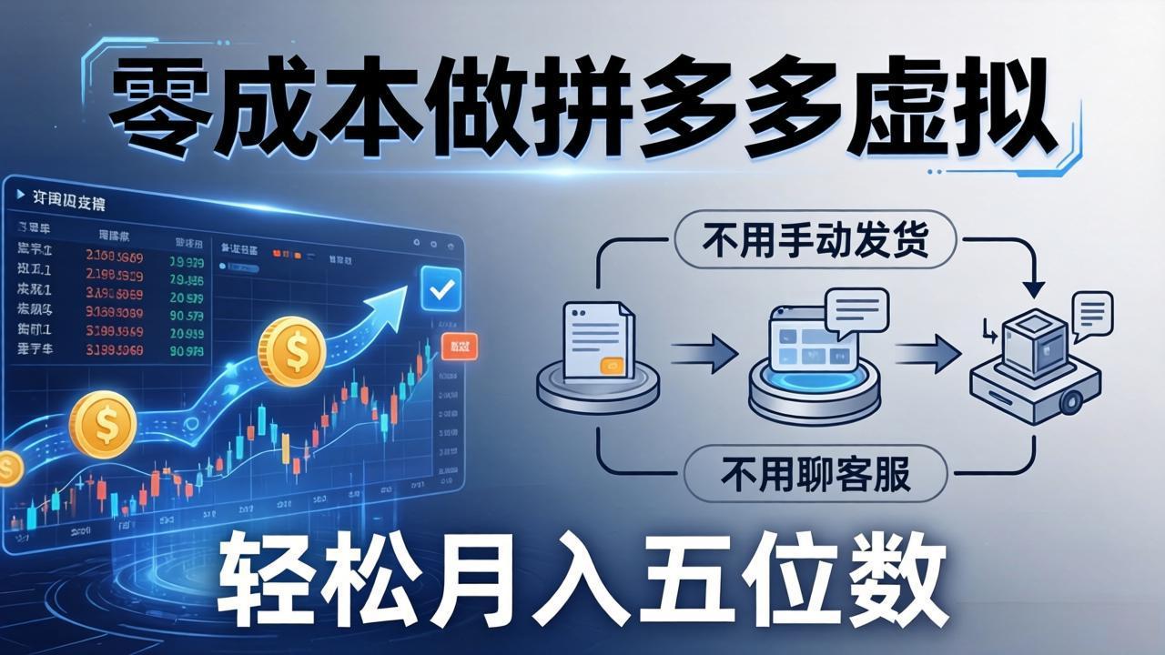 （17600期）零成本做拼多多虚拟，不用手动发货，不用聊客服，轻松月入五位数！