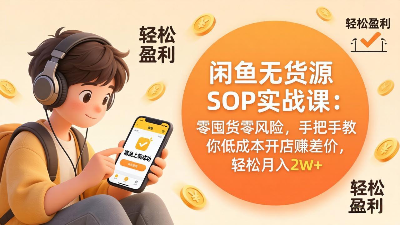 （17838期）闲鱼无货源SOP实战课：零囤货零风险，手把手教你低成本开店赚差价，轻松月入2w+