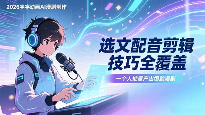 （17477期）2026字字动画AI漫剧制作-1期，选文配音剪辑技巧全覆盖，一个人就能批量产出爆款漫剧