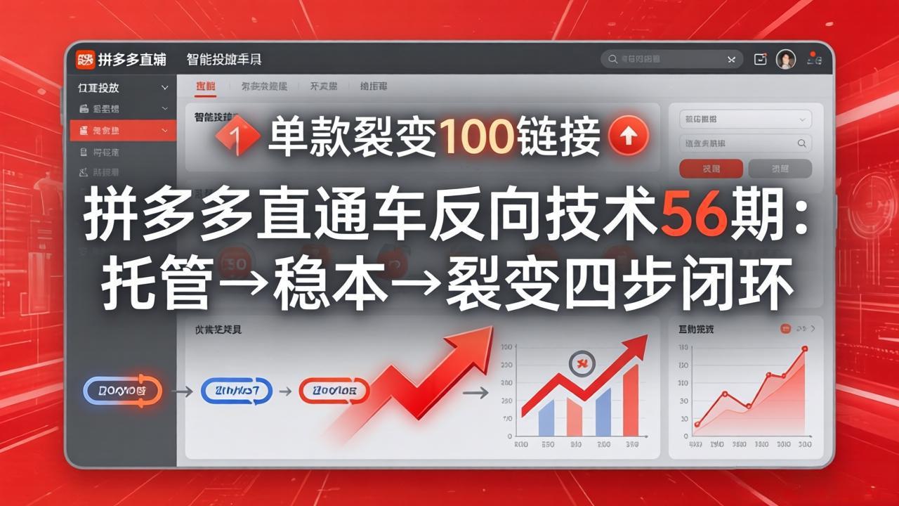 （17737期）拼多多直通车反向技术56期：托管→稳本→裂变四步闭环，单款裂变100链接抢占核心流量