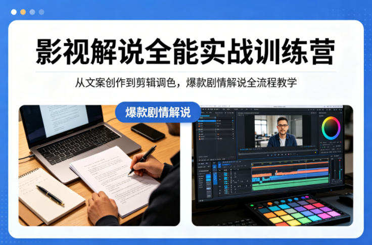 影视解说全能实战训练营：从文案创作到剪辑调色，爆款剧情解说全流程教学