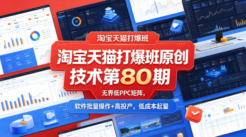 淘宝天猫打爆班原创技术第80期，无界低PPC矩阵，软件批量操作+高投产，低成本起量
