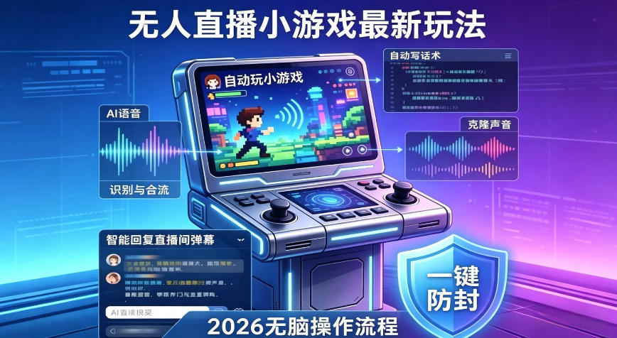 2026年AI无人直播小游戏全流程，不违规不封号，开启创业副业增收之路，小白月入1w+