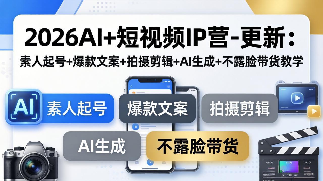（17931期）2026AI+短视频IP营-更新：素人起号+爆款文案+拍摄剪辑+AI生成+不露脸带货教学