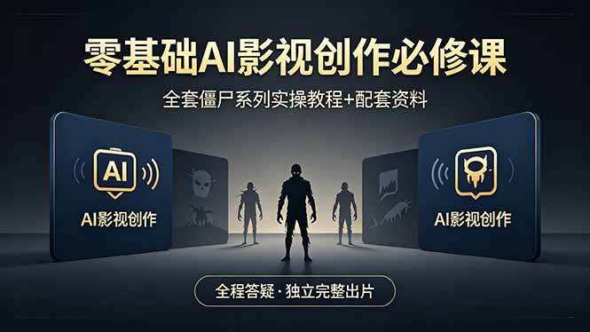 （18185期）零基础AI影视创作必修课，全套僵尸系列实操教程加配套资料，全程答疑带你独立完整出片