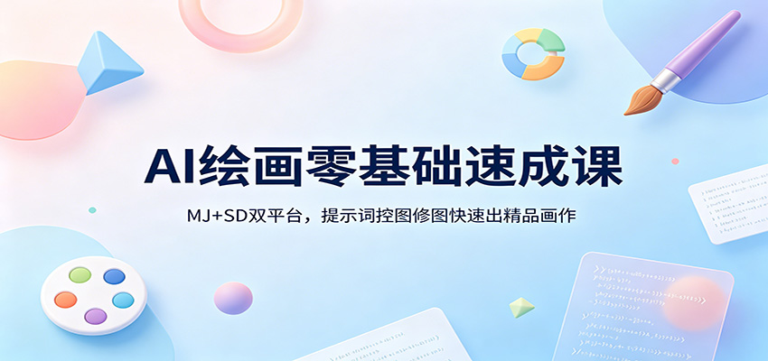 AI绘画零基础速成课：MJ+SD双平台，提示词控图修图快速出精品画作