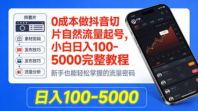 （18024期）0成本做抖音切片自然流量起号，小白日入100-5000完整教程