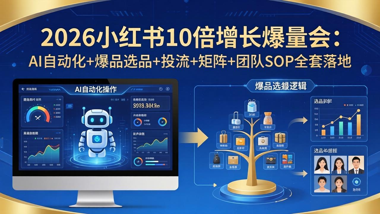 （17964期）2026小红书10倍增长爆量会：AI自动化+爆品选品+投流+矩阵+团队SOP全套落地
