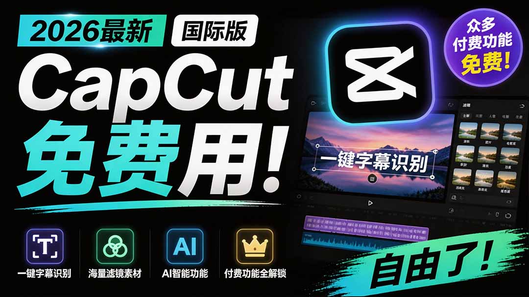 (19621期)2026最新国际版剪映!CapCut 众多付费功能免费用,一键字幕识别 / 滤镜素材 / AI智能功能自由了 CapCut