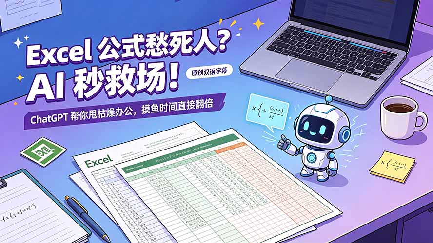 (19487期)Excel 公式愁死人?AI 秒救场!ChatGPT 帮你甩枯燥办公,摸鱼时间直接翻倍【原创双语字幕】